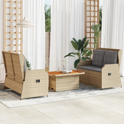 loungesæt til haven 3 dele med hynder polyrattan beige