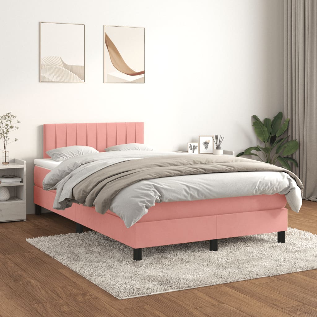 kontinentalseng med madras 120x190 cm velour lyserød