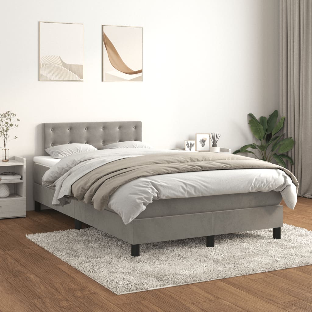 kontinentalseng med madras 120x190 cm velour lysegrå