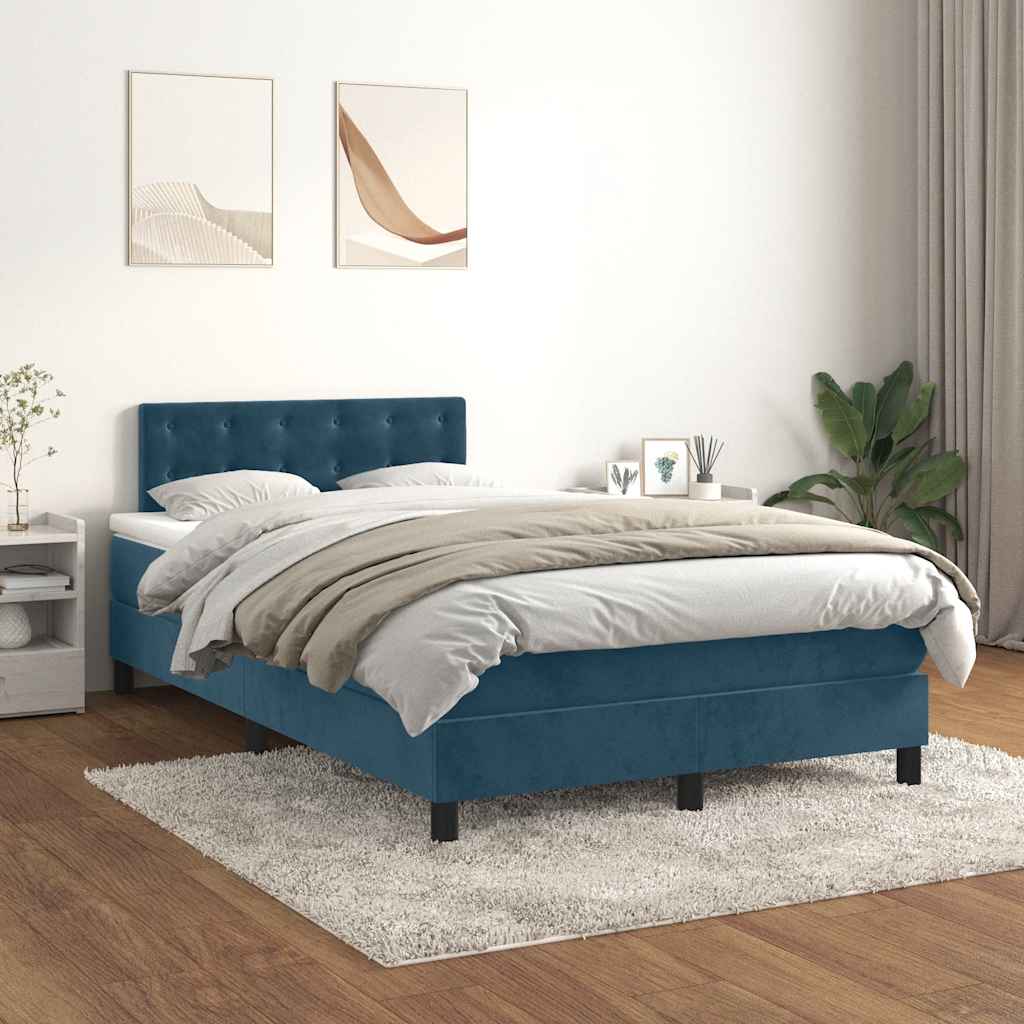 kontinentalseng med madras 120x190 cm velour mørkeblå