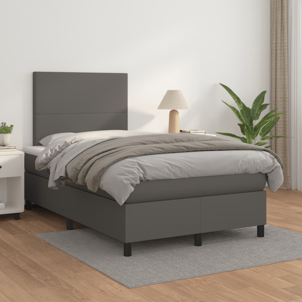 kontinentalseng med madras 120x190 cm kunstlæder grå