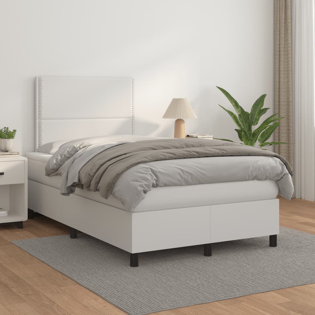 kontinentalseng med madras 120x190 cm kunstlæder hvid