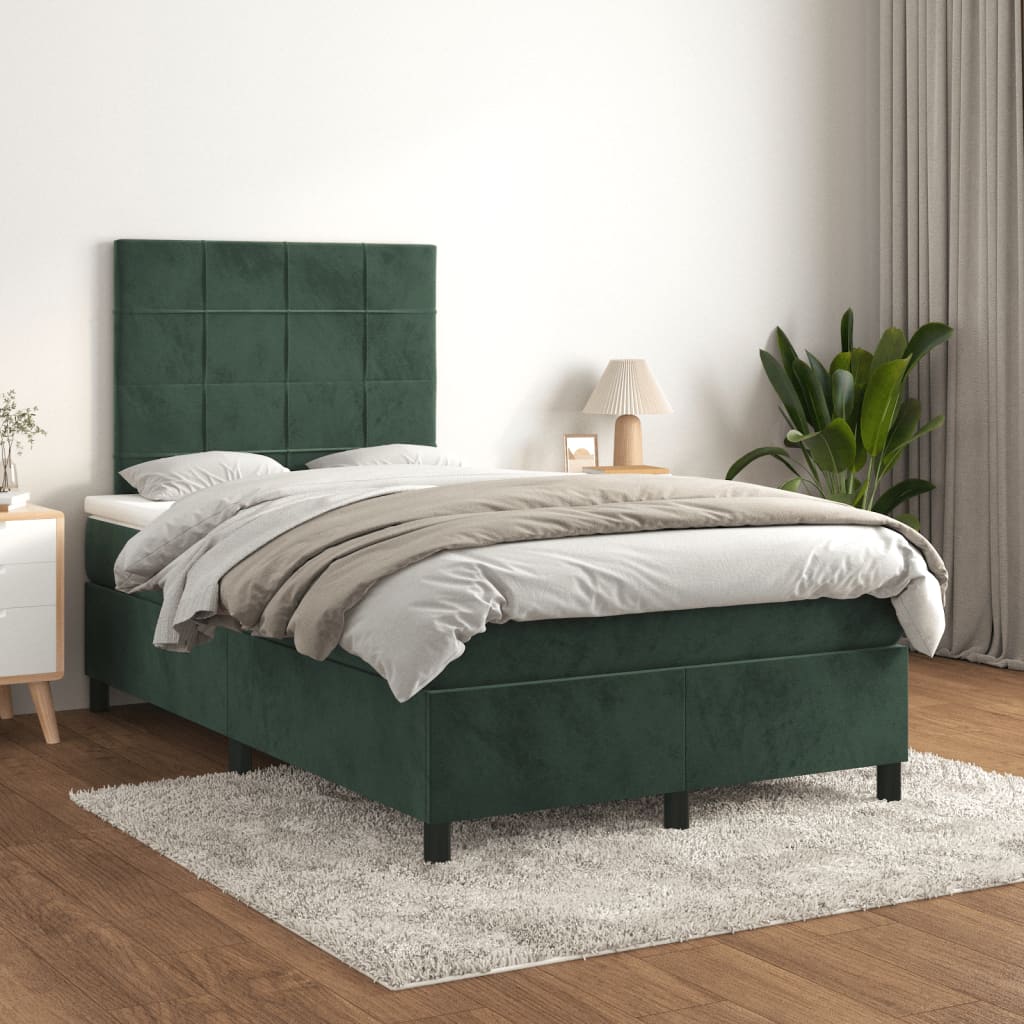 kontinentalseng med madras 120x190 cm velour mørkegrøn