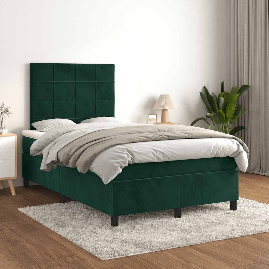 kontinentalseng med madras 120x190 cm velour mørkegrøn