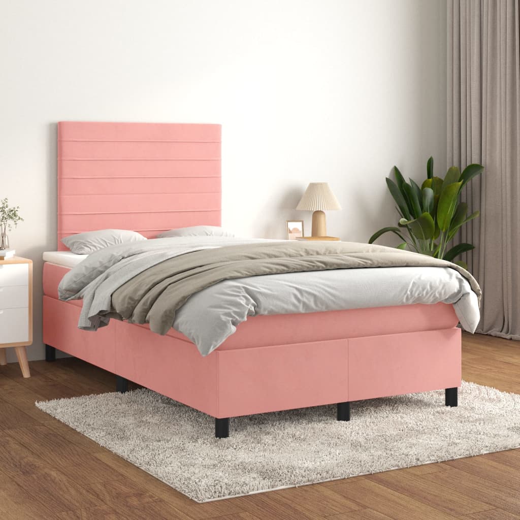 kontinentalseng med madras 120x190 cm velour lyserød