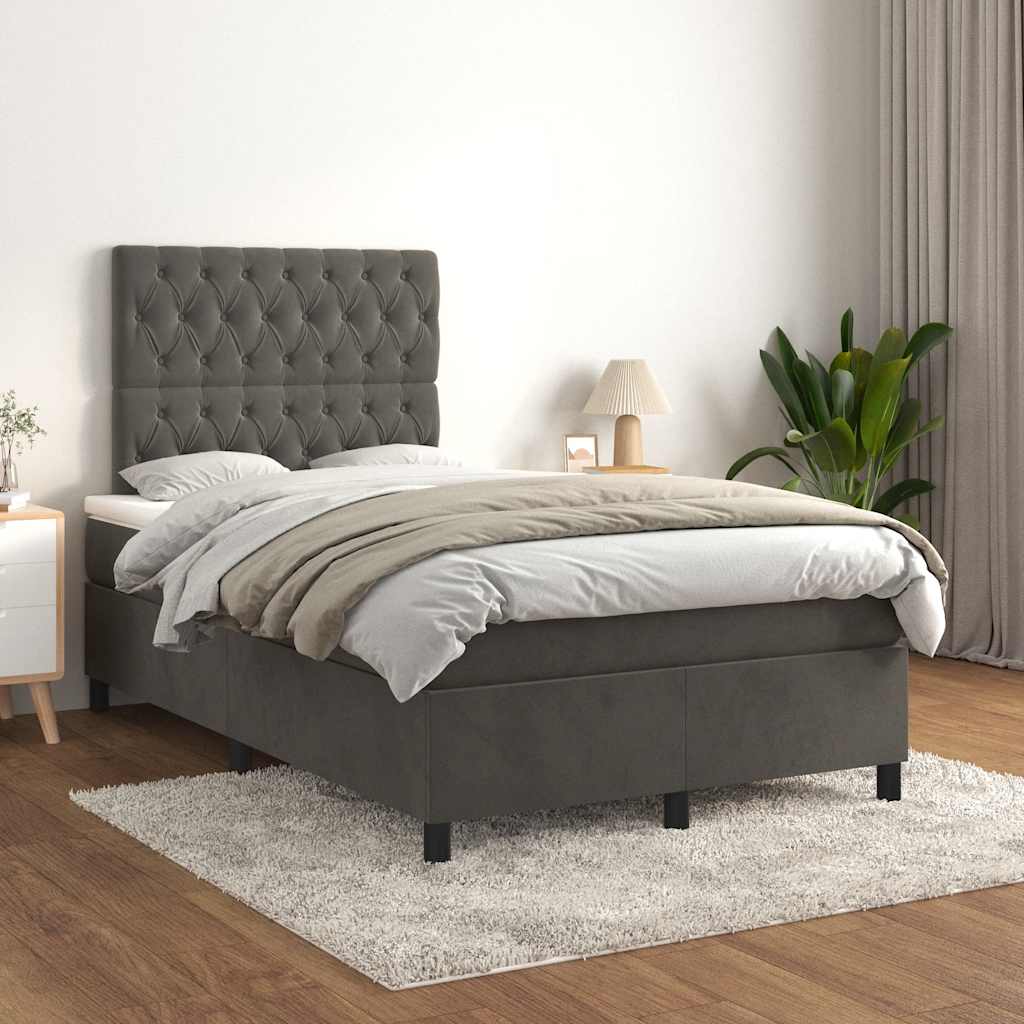 kontinentalseng med madras 120x190 cm fløjl mørkegrå