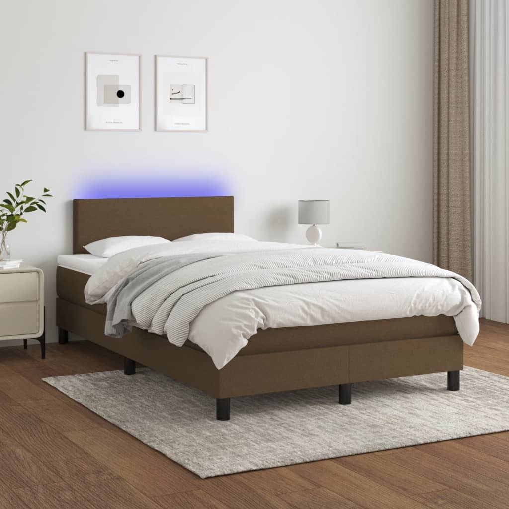 kontinentalseng med LED-lys 120x190 cm stof mørkebrun