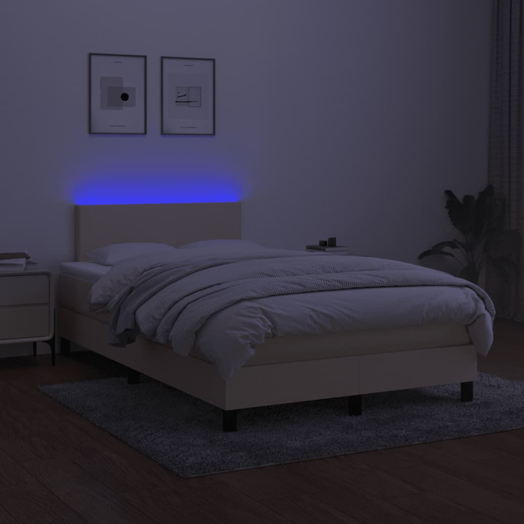 kontinentalseng med LED-lys 120x190 cm stof cremefarvet