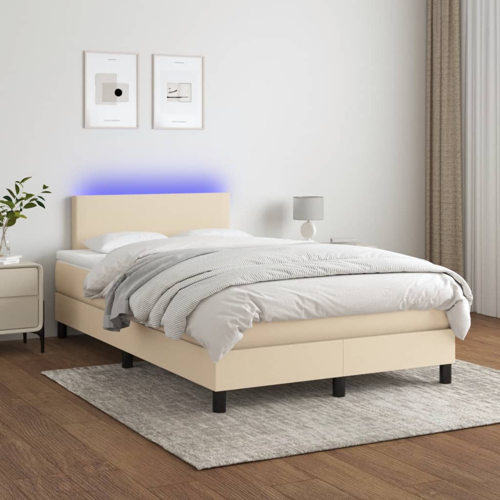 kontinentalseng med LED-lys 120x190 cm stof cremefarvet