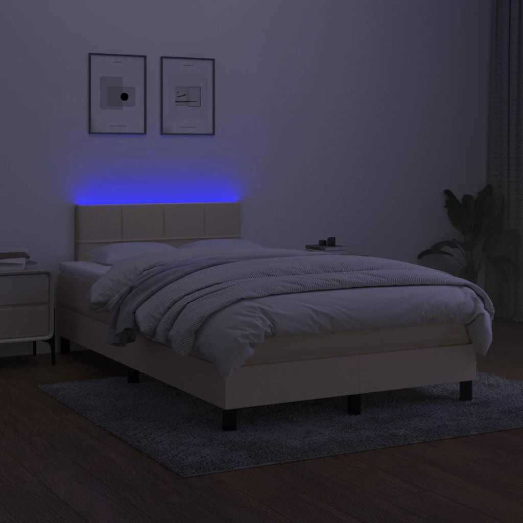 kontinentalseng med LED-lys 120x190 cm stof cremefarvet