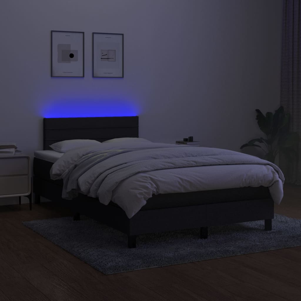 kontinentalseng med LED-lys 120x190 cm stof sort