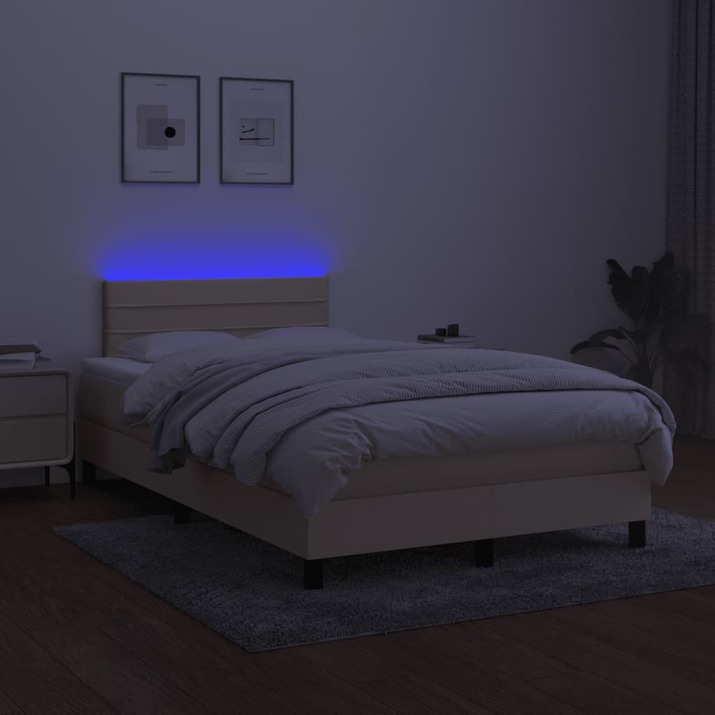 kontinentalseng med LED-lys 120x190 cm stof cremefarvet
