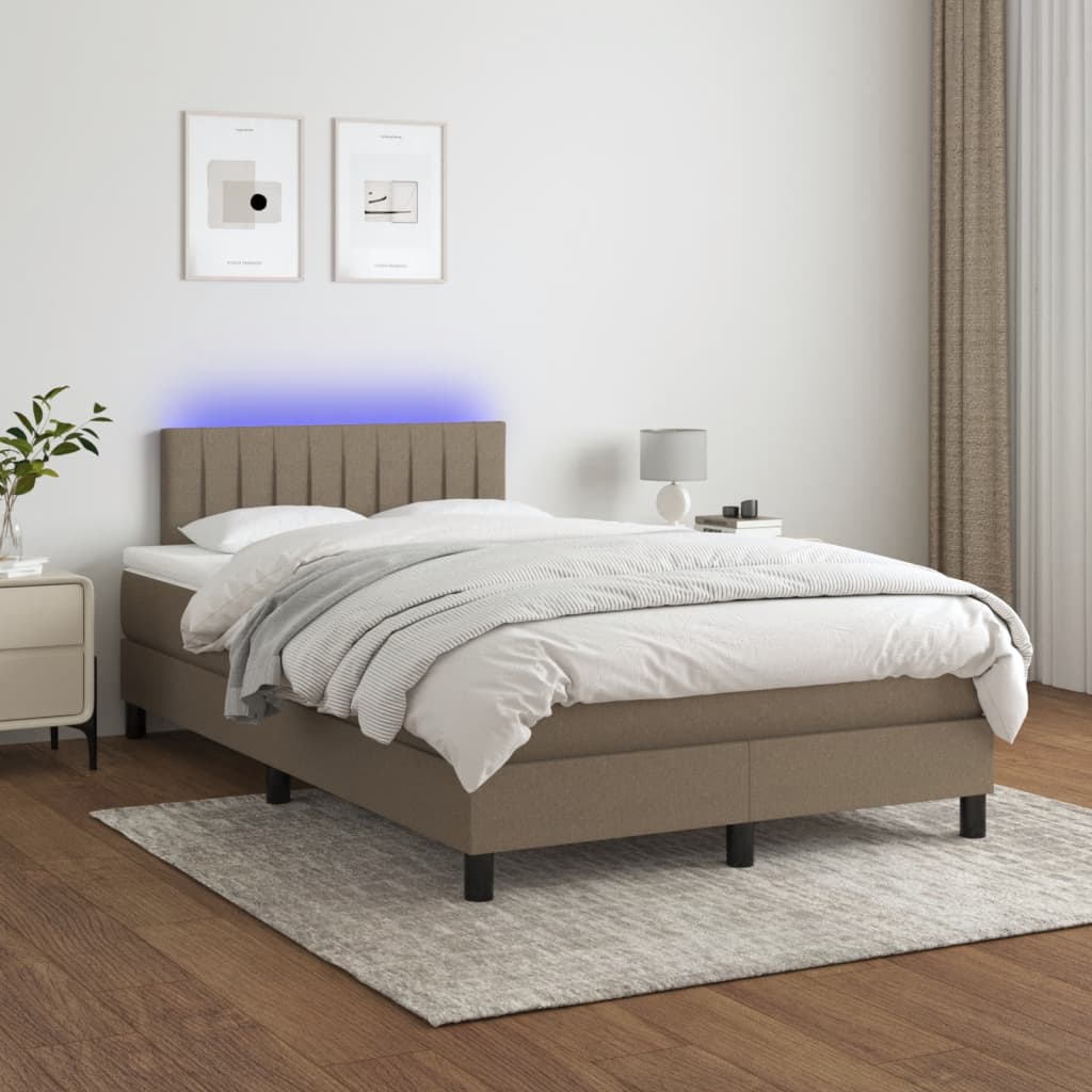 kontinentalseng med LED-lys 120x190 cm stof gråbrun