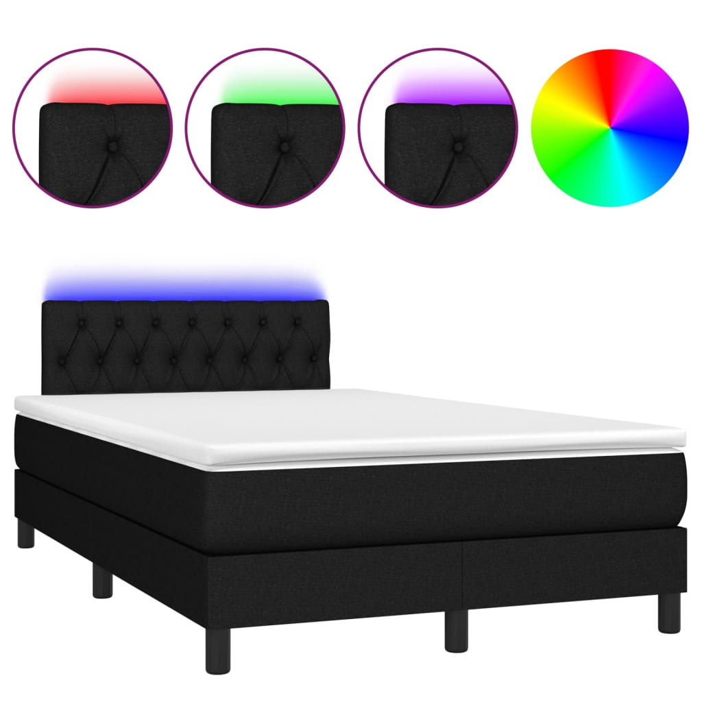 kontinentalseng med LED-lys 120x190 cm stof sort