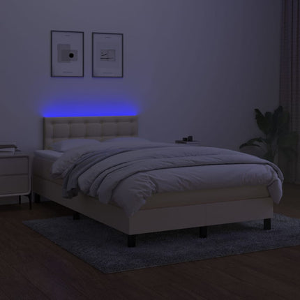 kontinentalseng med LED-lys 120x190 cm stof cremefarvet