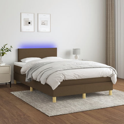 kontinentalseng med LED-lys 120x190 cm stof mørkebrun