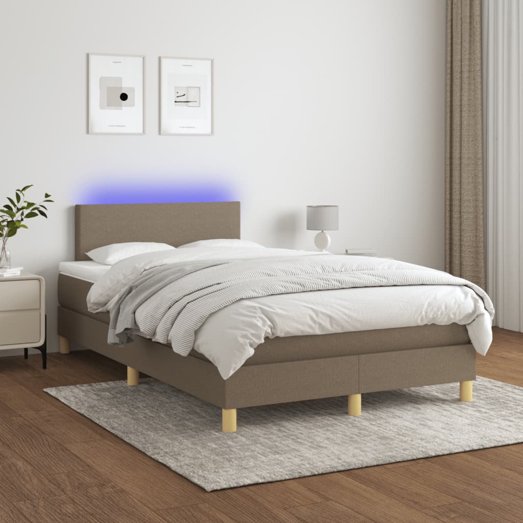 kontinentalseng med LED-lys 120x190 cm stof gråbrun