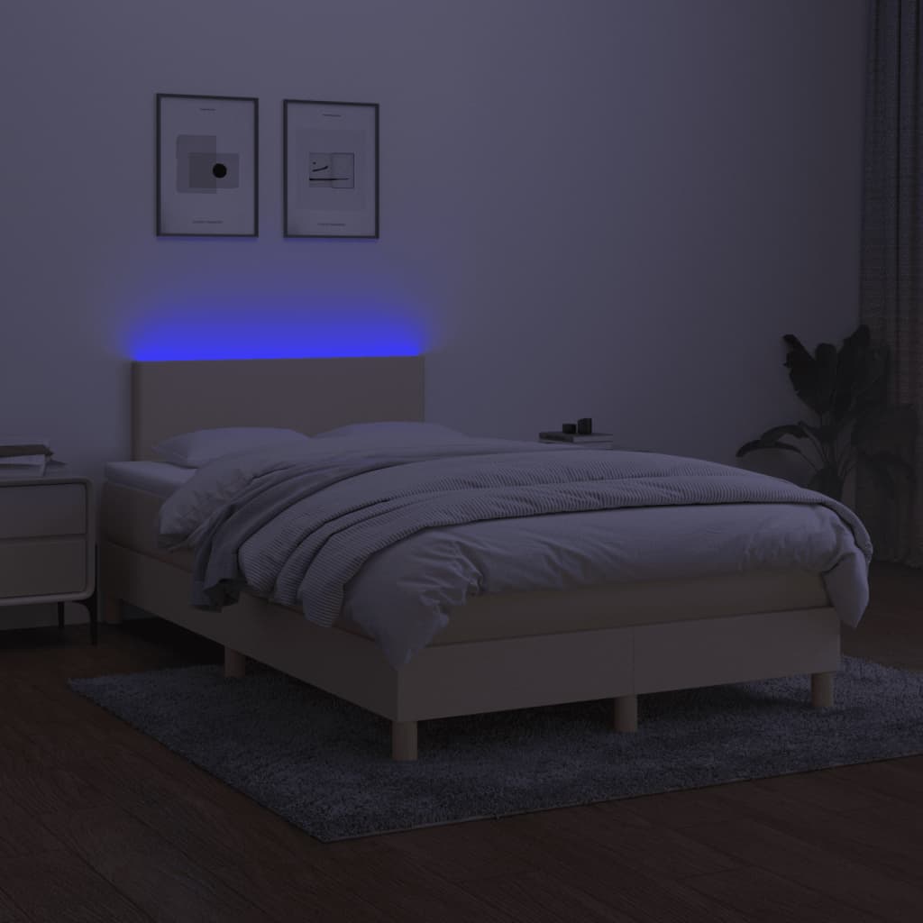 kontinentalseng med LED-lys 120x190 cm stof cremefarvet