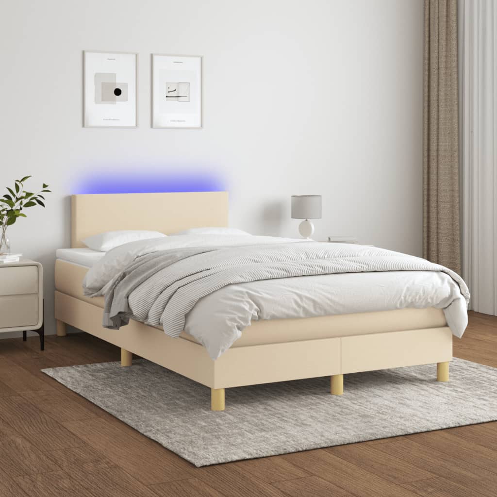 kontinentalseng med LED-lys 120x190 cm stof cremefarvet