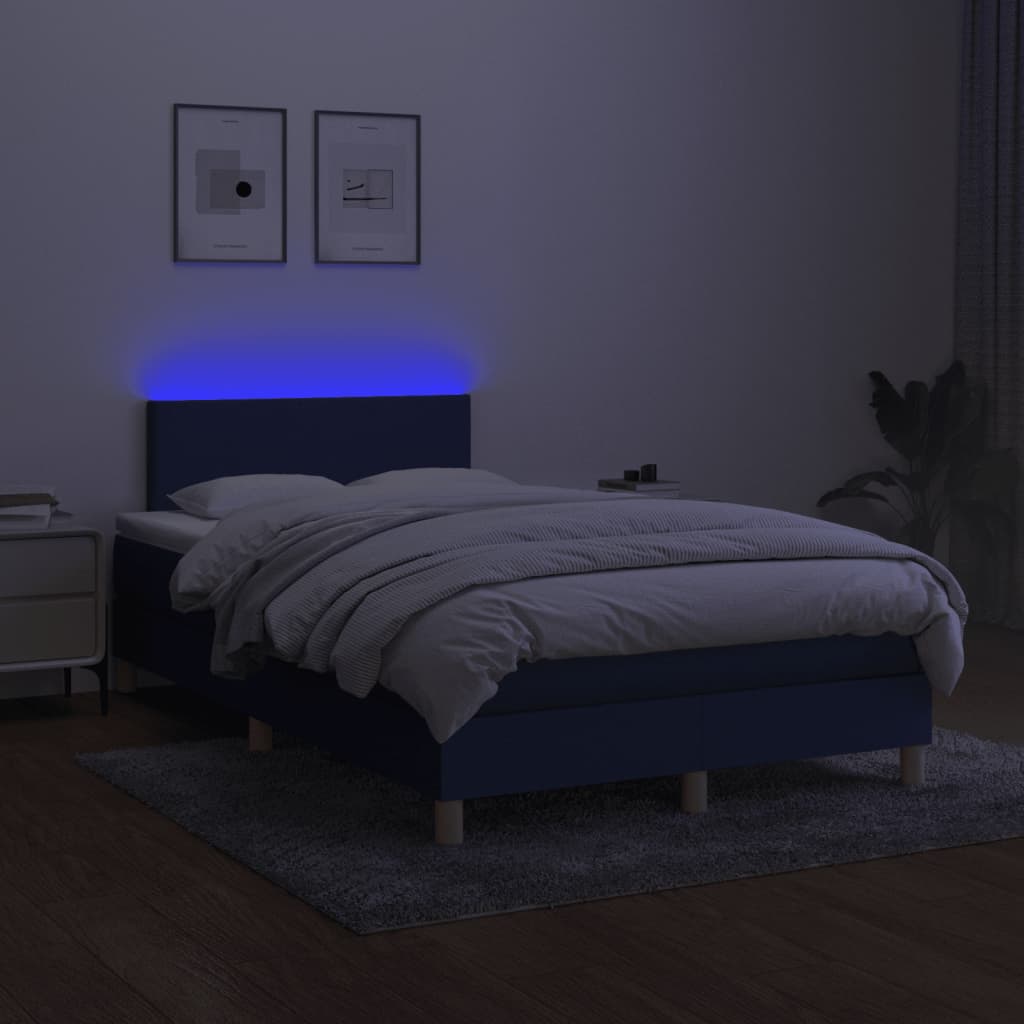 kontinentalseng med LED-lys 120x190 cm stof blå