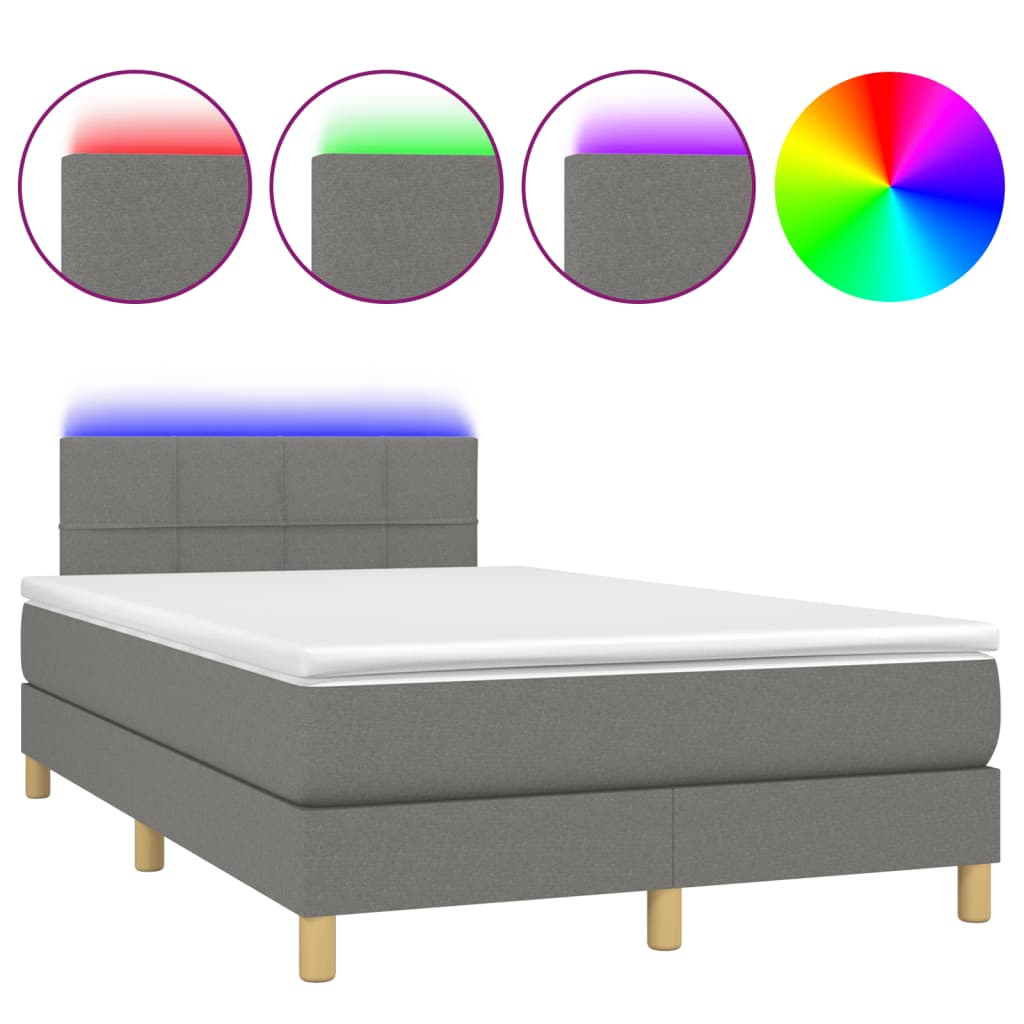 kontinentalseng med LED-lys 120x190 cm stof mørkegrå