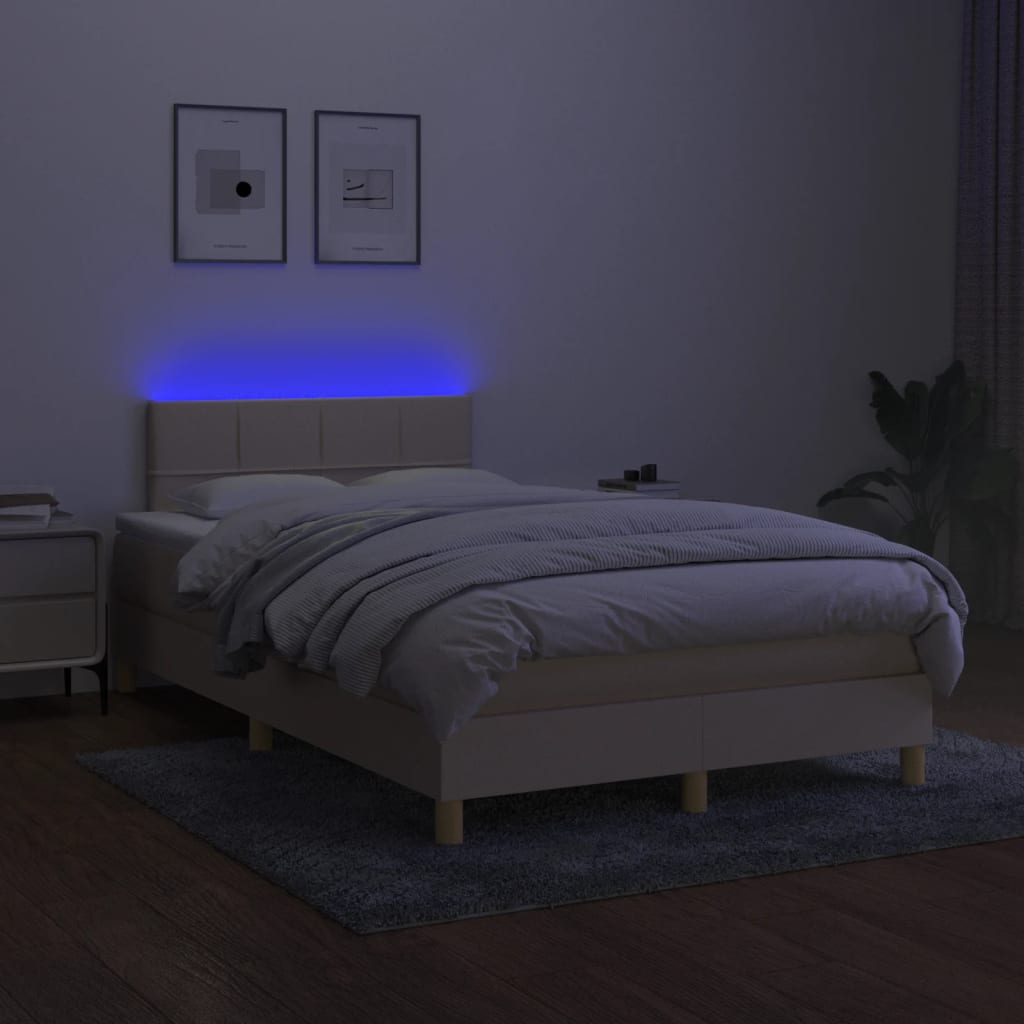 kontinentalseng med LED-lys 120x190 cm stof cremefarvet