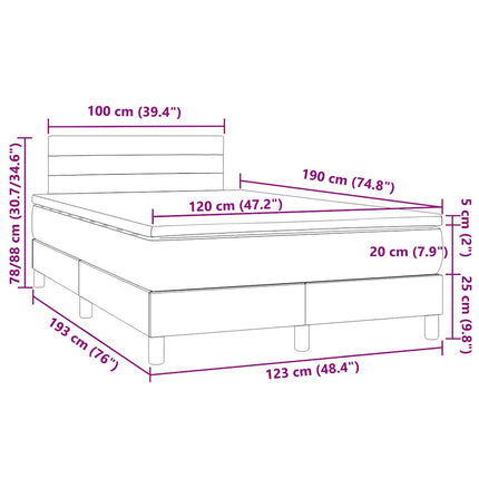 kontinentalseng med LED-lys 120x190 cm stof sort