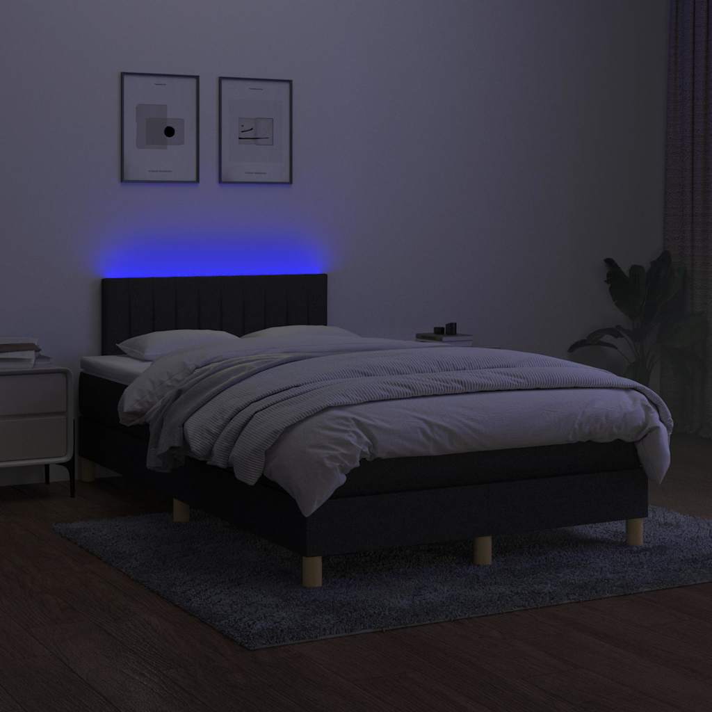 kontinentalseng med LED-lys 120x190 cm stof sort
