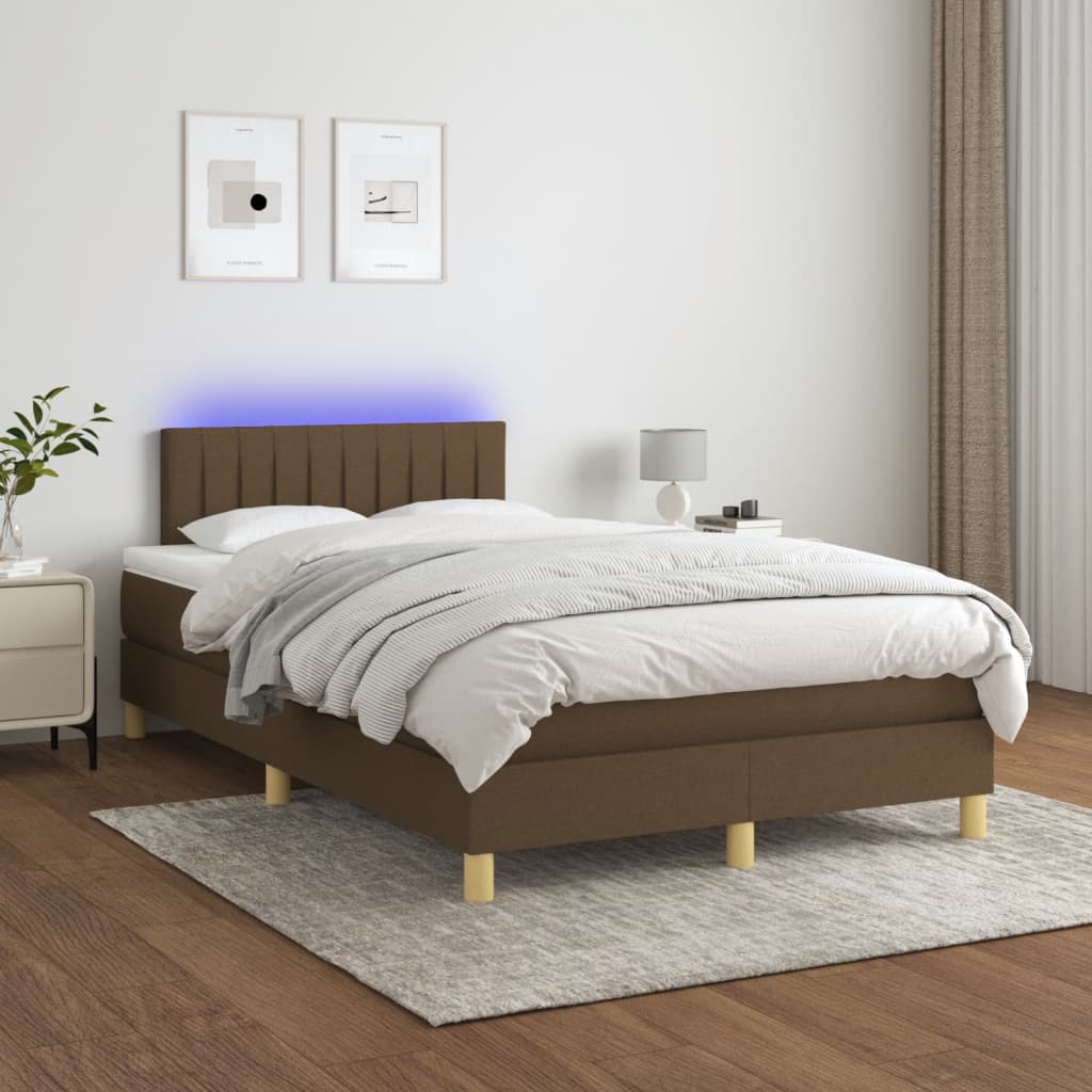 kontinentalseng med LED-lys 120x190 cm stof mørkebrun