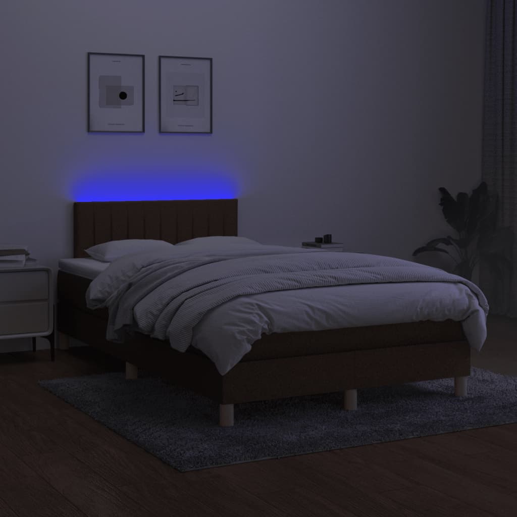 kontinentalseng med LED-lys 120x190 cm stof mørkebrun