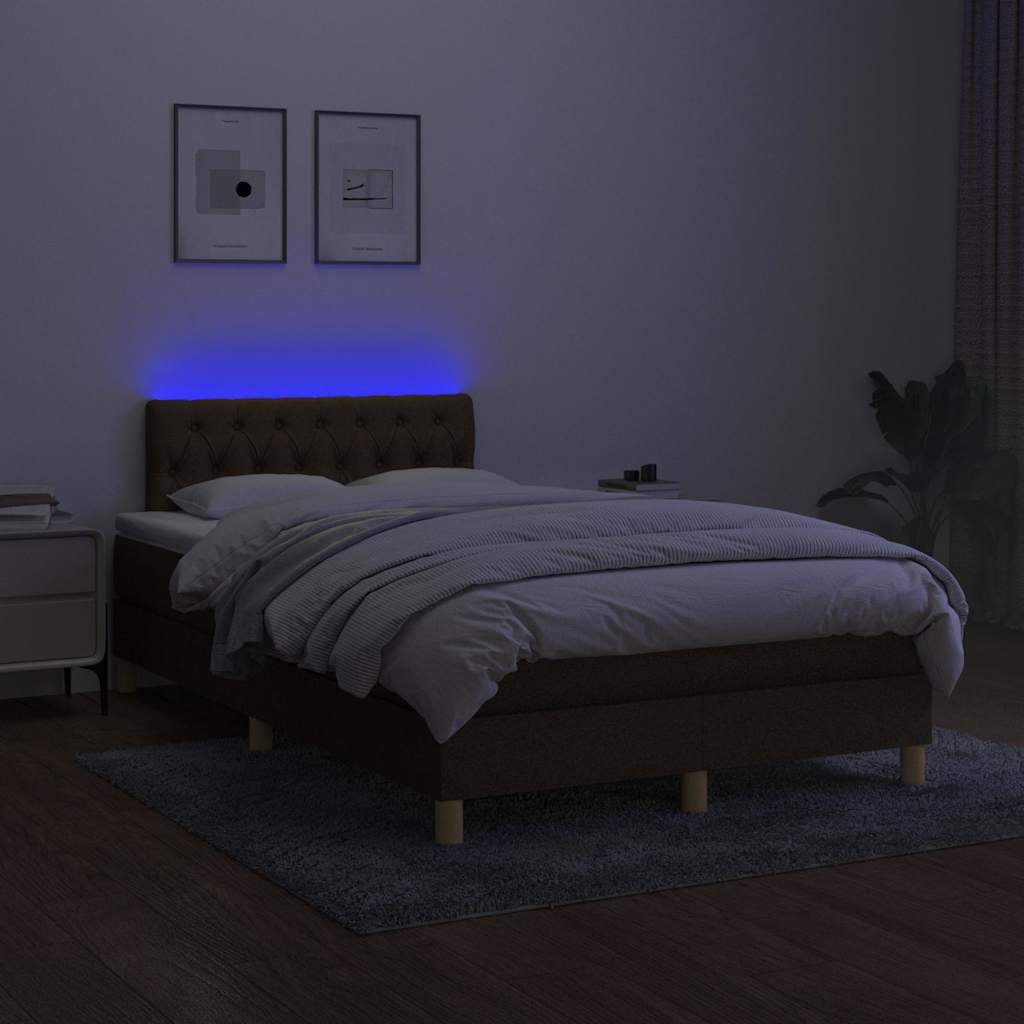 kontinentalseng med LED-lys 120x190 cm stof mørkebrun
