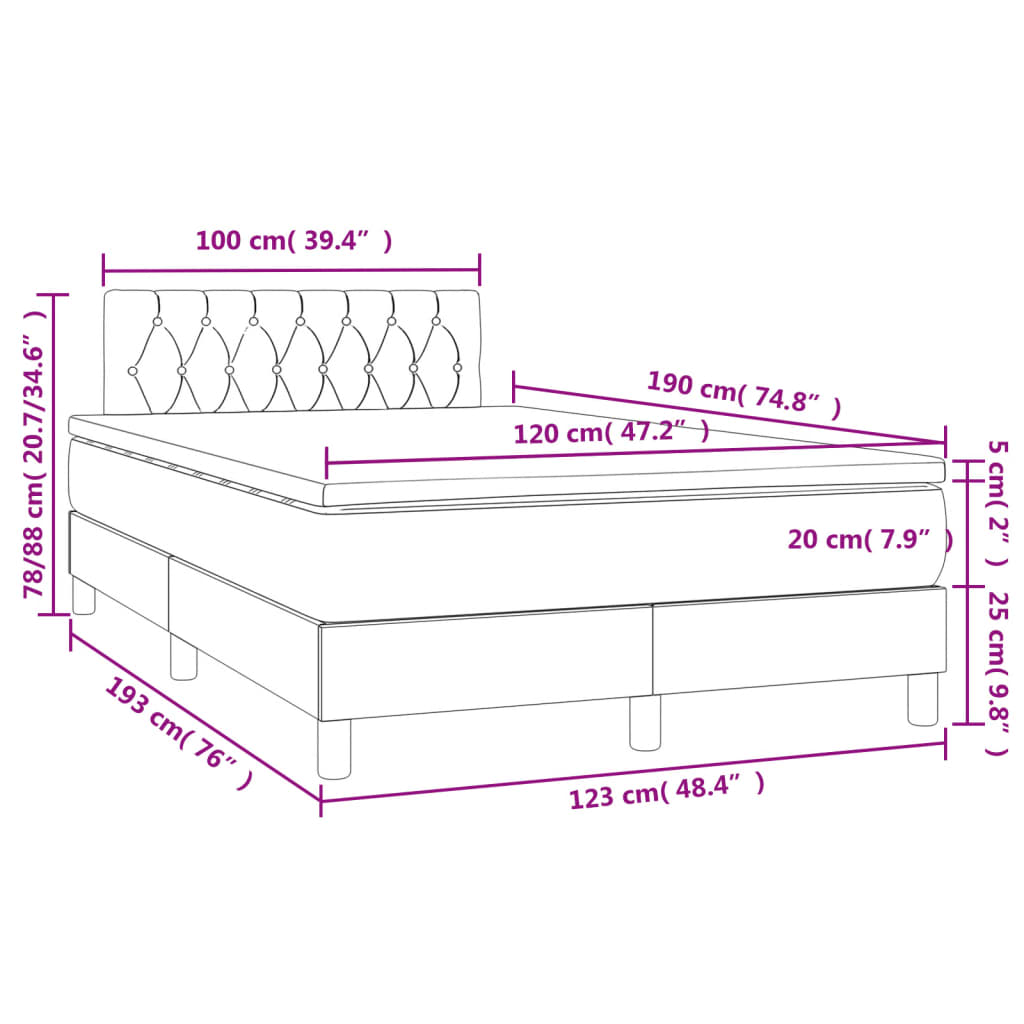 kontinentalseng med LED-lys 120x190 cm stof cremefarvet