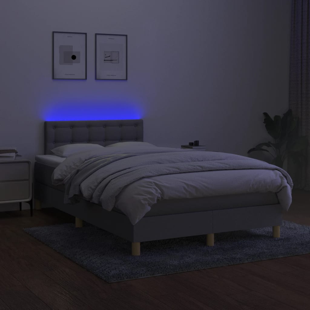 kontinentalseng med LED-lys 120x190 cm stof lysegrå