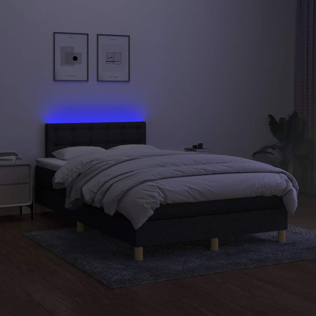 kontinentalseng med LED-lys 120x190 cm stof sort