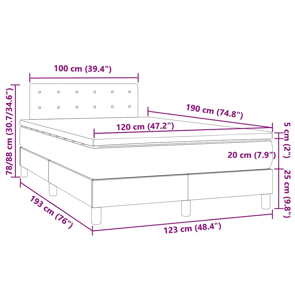 kontinentalseng med LED-lys 120x190 cm stof sort