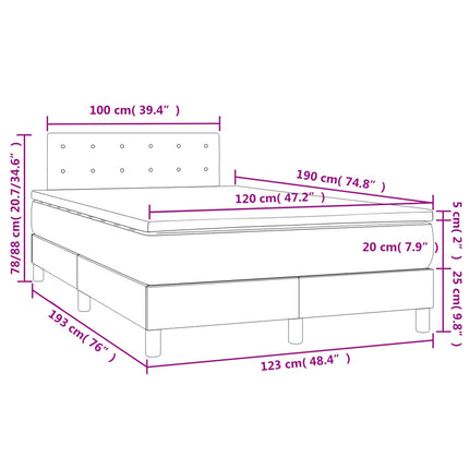 kontinentalseng med LED-lys 120x190 cm stof cremefarvet