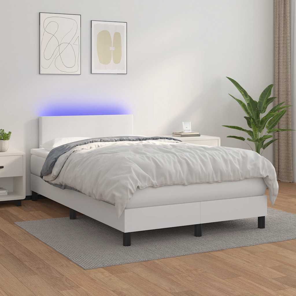 kontinentalseng med madras og LED-lys 120x190cm kunstlæder hvid