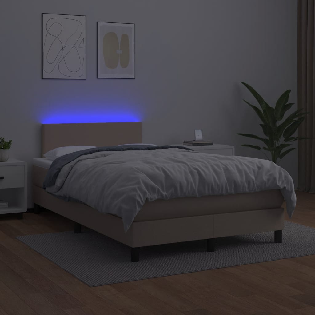 kontinentalseng LED-lys 120x190 cm kunstlæder cappuccinofarvet