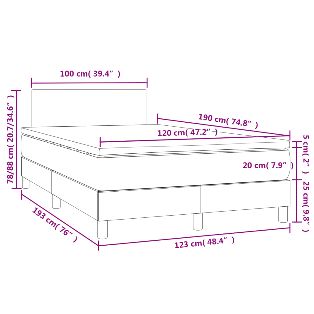 kontinentalseng LED-lys 120x190 cm kunstlæder cappuccinofarvet