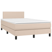 kontinentalseng LED-lys 120x190 cm kunstlæder cappuccinofarvet