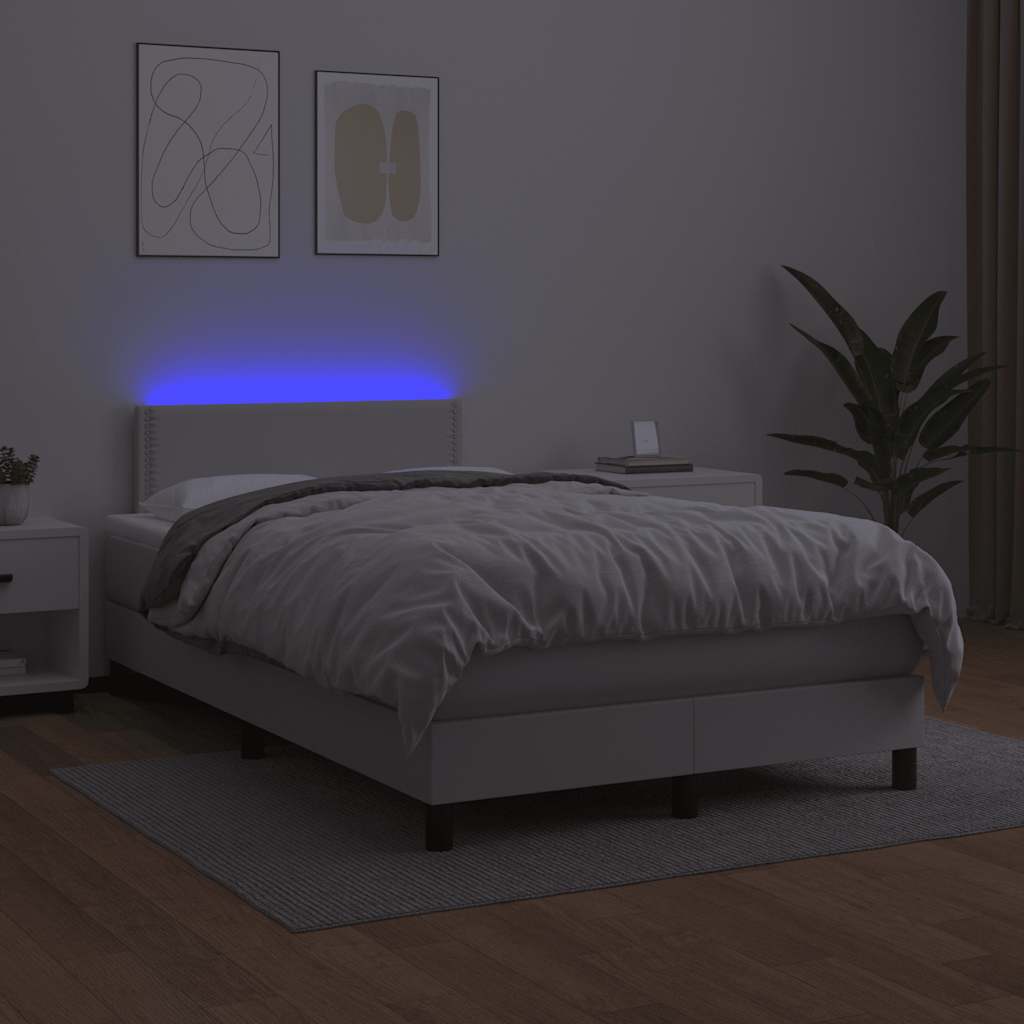 kontinentalseng med madras og LED-lys 120x190cm kunstlæder hvid