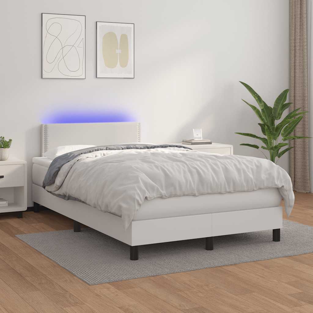 kontinentalseng med madras og LED-lys 120x190cm kunstlæder hvid