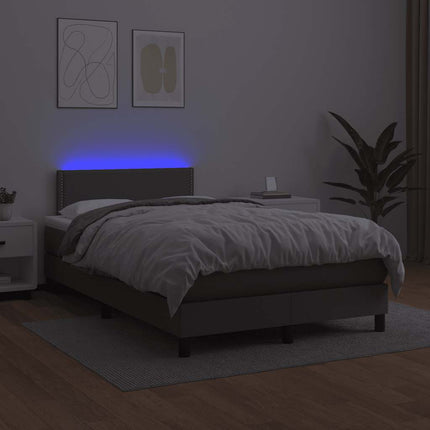 kontinentalseng med madras og LED-lys 120x190 cm kunstlæder grå