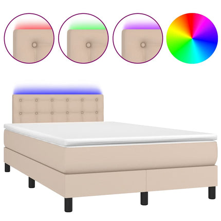 kontinentalseng LED-lys 120x190 cm kunstlæder cappuccinofarvet
