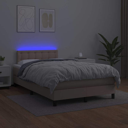 kontinentalseng LED-lys 120x190 cm kunstlæder cappuccinofarvet