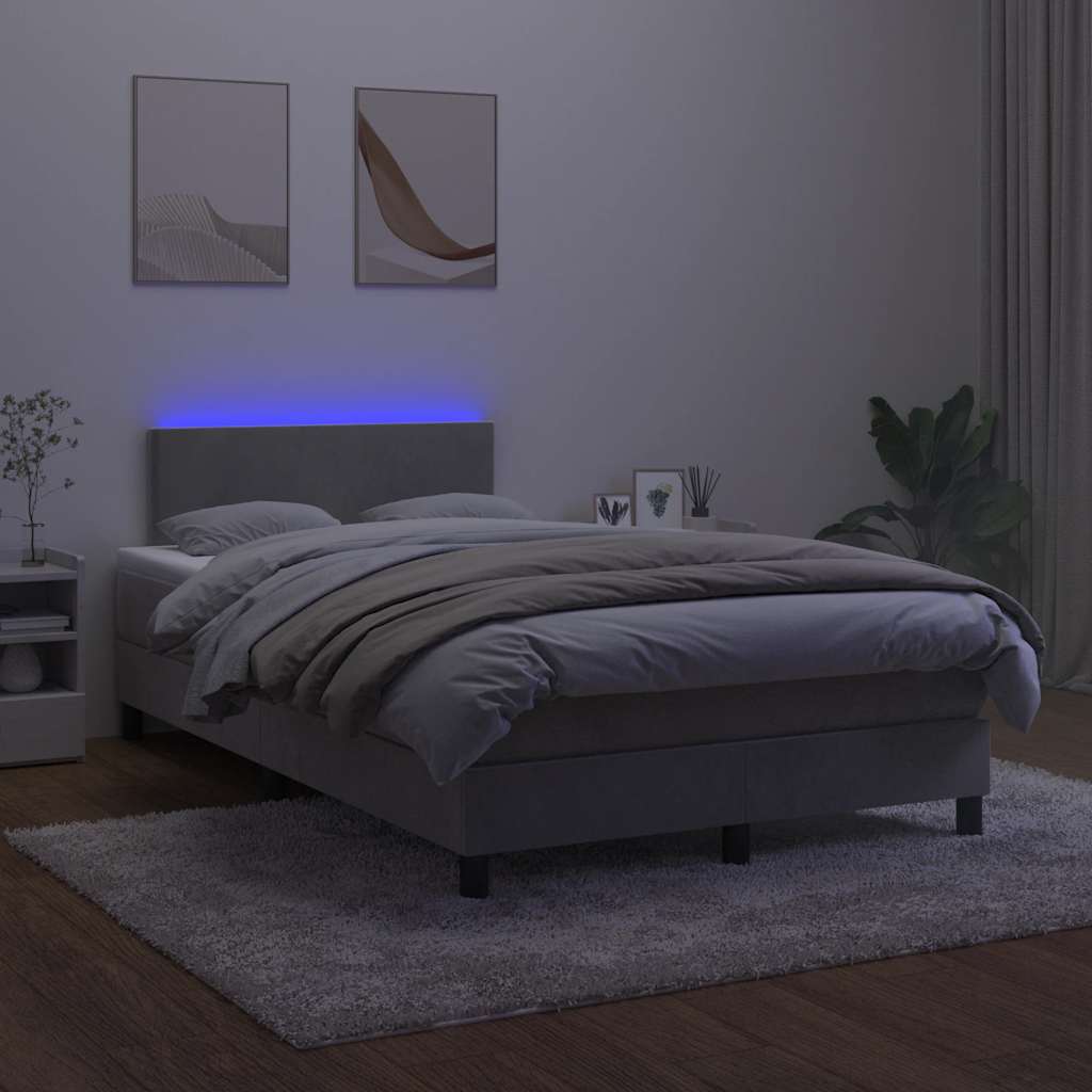 kontinentalseng med madras og LED-lys 120x190 cm fløjl lysegrå