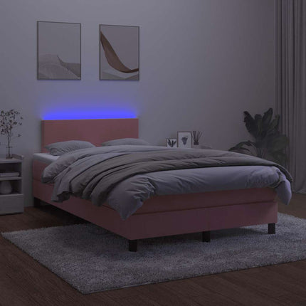 kontinentalseng med madras og LED-lys 120x190 cm fløjl lyserød