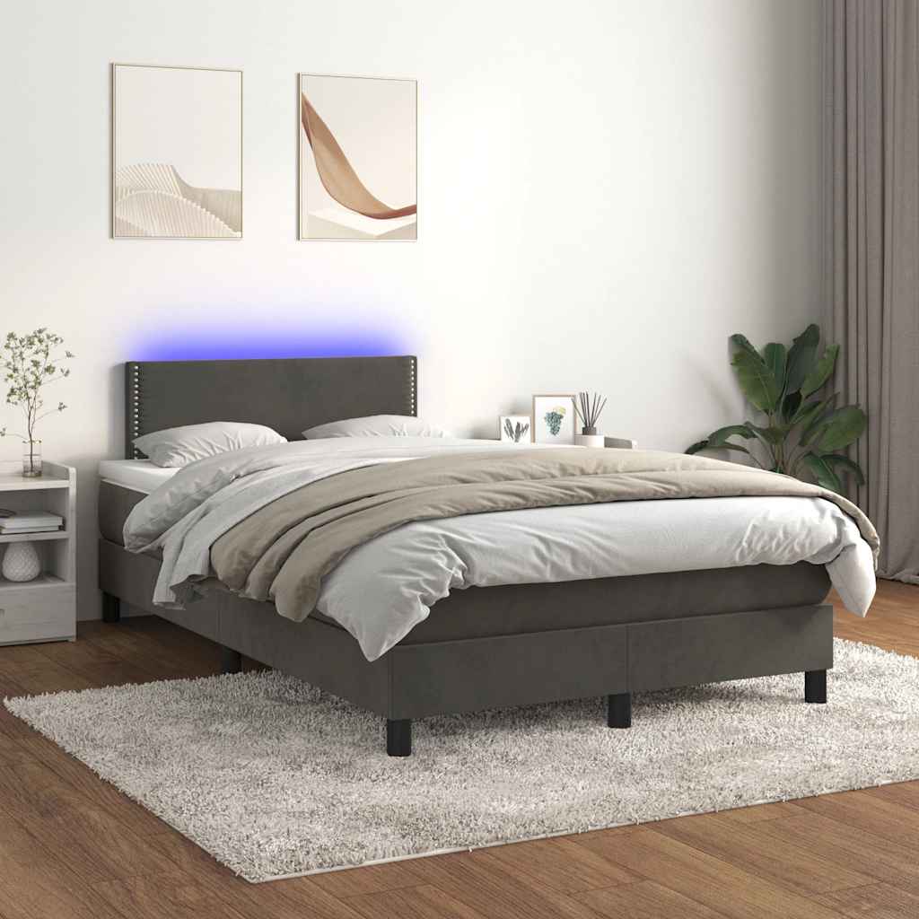 kontinentalseng med madras og LED-lys 120x190cm velour mørkegrå