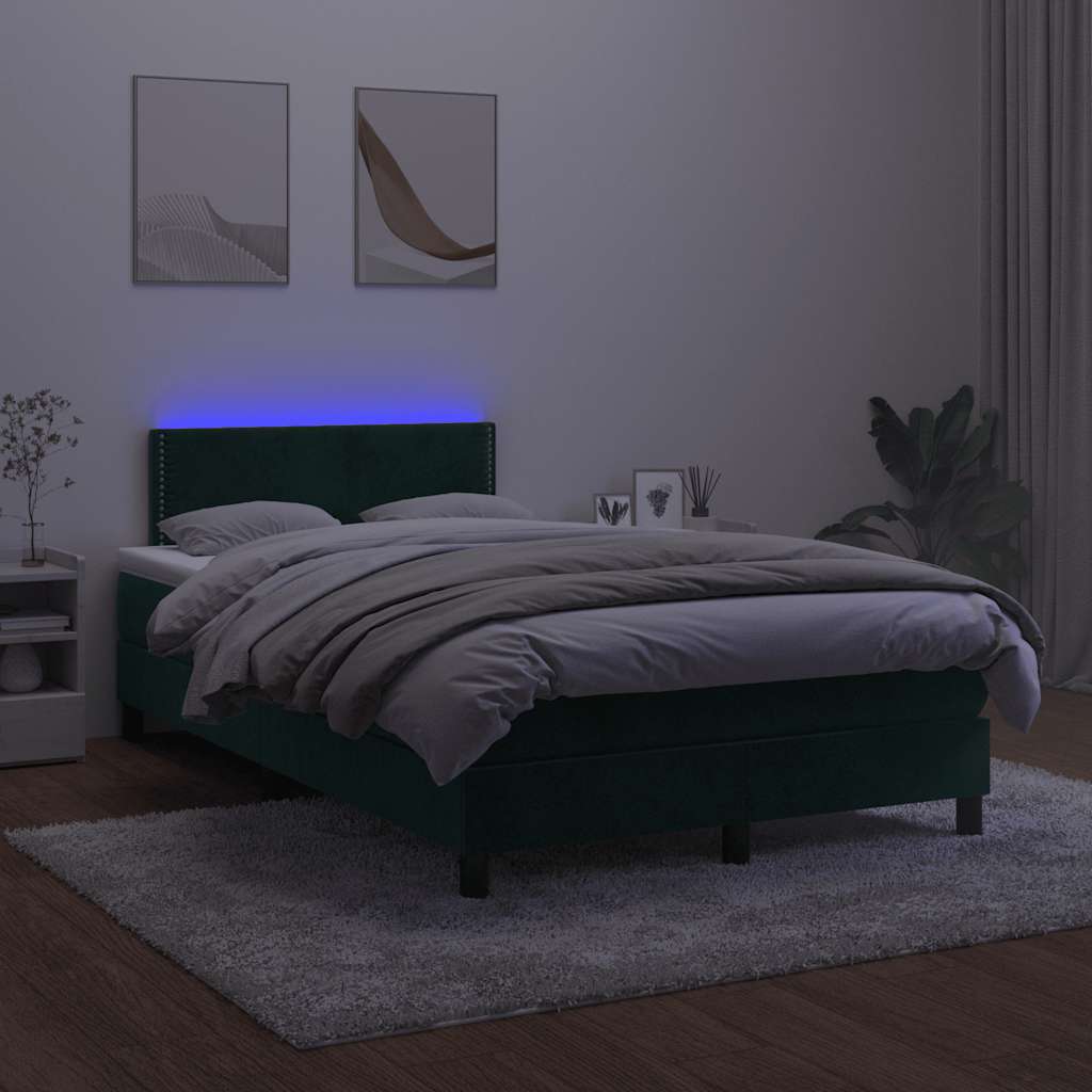 kontinentalseng med madras og LED-lys 120x190cm fløjl mørkegrøn
