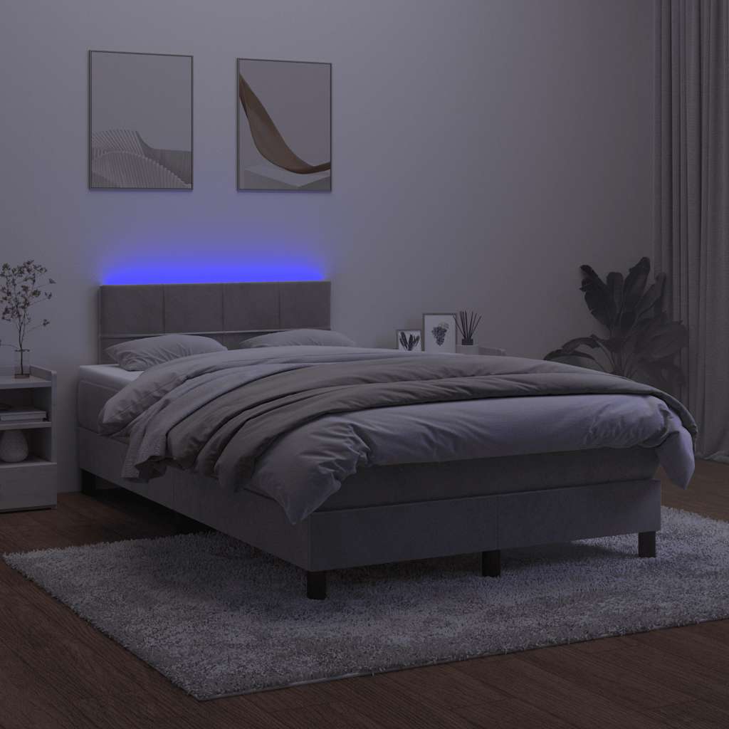 kontinentalseng med madras og LED-lys 120x190 cm fløjl lysegrå